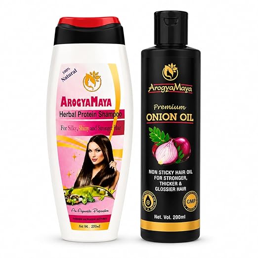 ArogyaMaya Herbal Protein Shampoo + ArogyaMaya Premium Onion Hair Oil (Combo Pack 1+1)